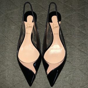 Christian Louboutin V Dec Black Patent PVC Slingback Ballerina Ballet Flat